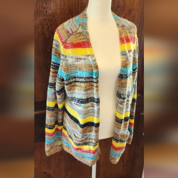 Hippie Bright Knitted Striped Cardigan Long Sleeve Sweater - Picture 6 of 12